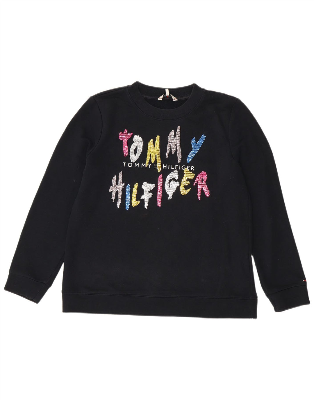 Tommy Hilfiger Dame Grafisk Sweatshirt Jumper UK 14 Medium Navy Blue