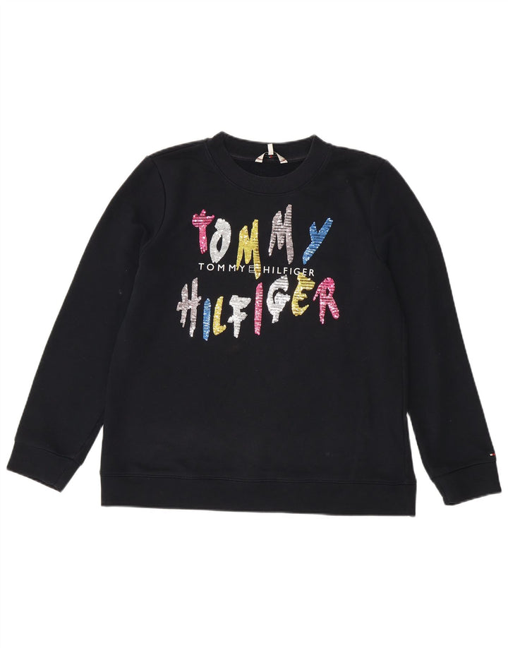 Tommy Hilfiger Dame Grafisk Sweatshirt Jumper UK 14 Medium Navy Blue