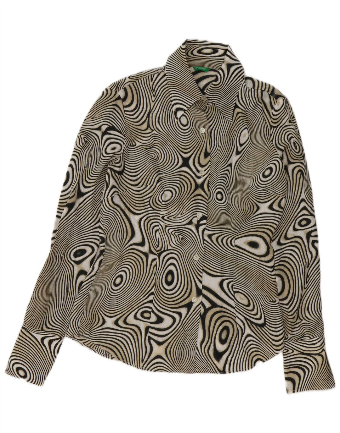 BENETTON skjortebluse med abstrakt mønster til kvinder UK 14 Medium Sort