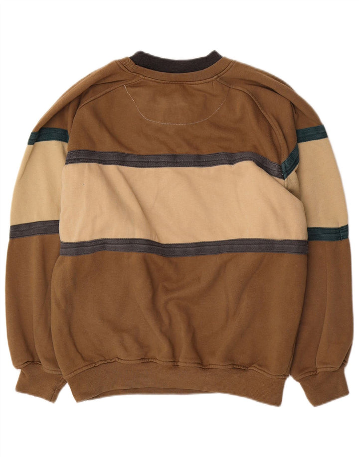 Vintage herre grafisk sweatshirt jumper lille brun colourblock polyester