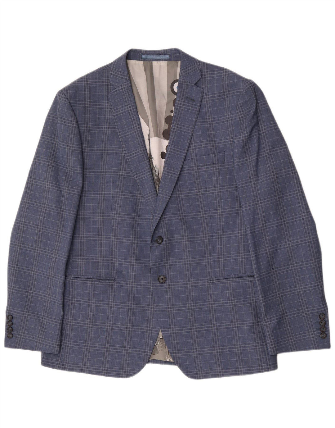 Ben Sherman Herre 2 Button Blazer Jacket UK 44 2XL Blue Check Wool