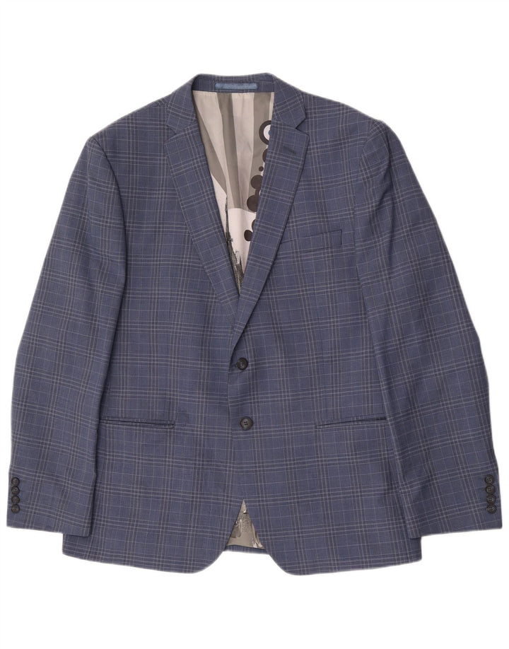 Ben Sherman Herre 2 Button Blazer Jacket UK 44 2XL Blue Check Wool