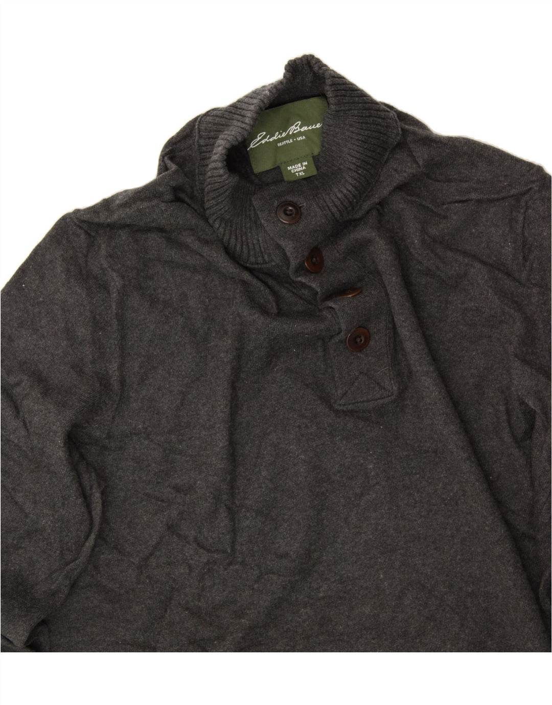 EDDIE BAUER Mens Button Neck Jumper Sweater XL Grey Cotton Vintage Eddie Bauer and Second-Hand Eddie Bauer from Messina Hembry 