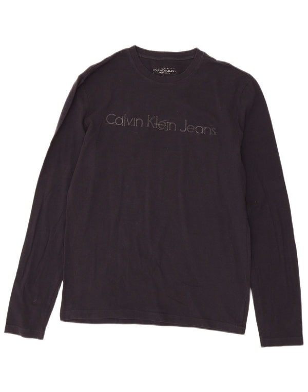 CALVIN KLEIN JEANS Dame Grafisk Top Langærmet UK 14 Large Navy Blue