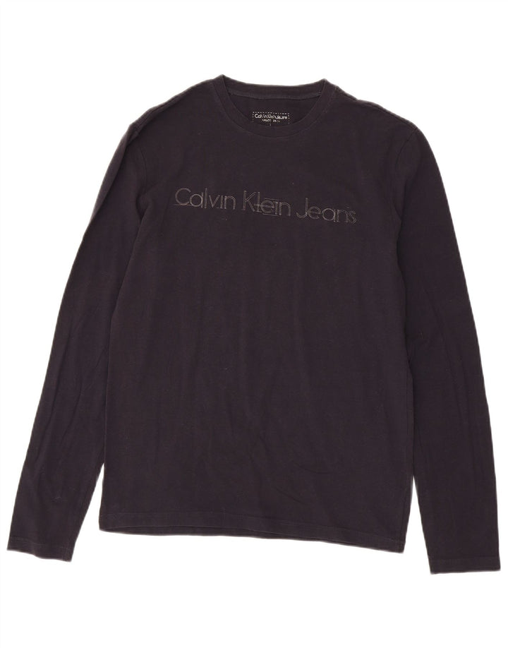CALVIN KLEIN JEANS Dame Grafisk Top Langærmet UK 14 Large Navy Blue