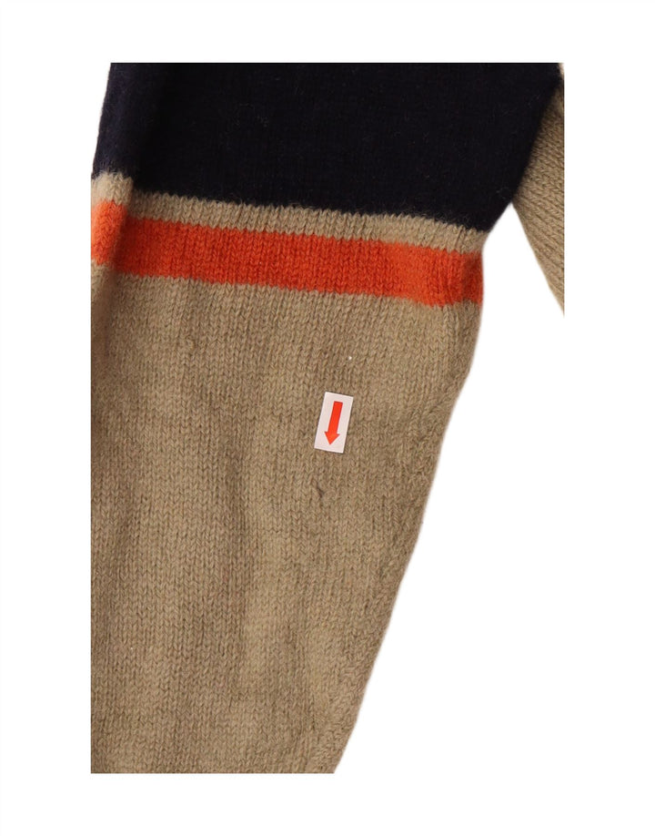 Kappa Dame Zip Neck Jumper Sweater Medium Beige Stribet Uld Klassisk