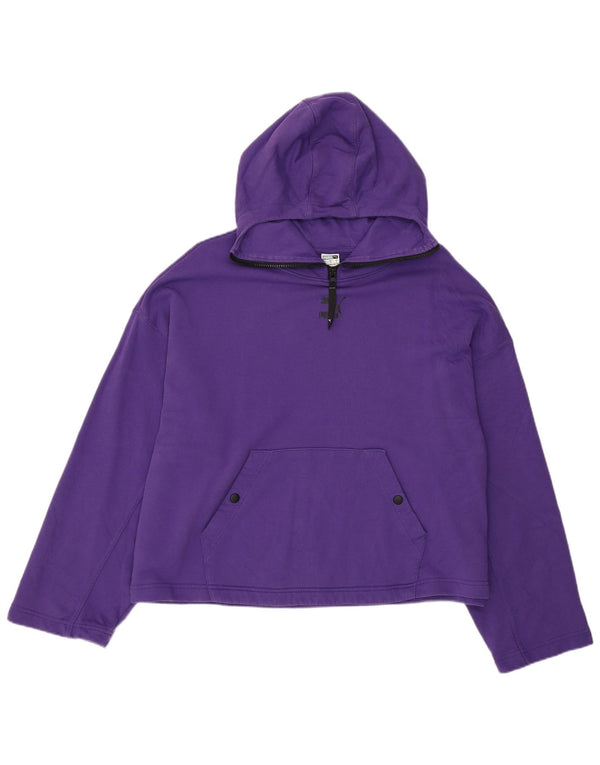 Puma Womens Oversized Zip Neck Hoodie Jumper UK 16 Large Purple Cotton