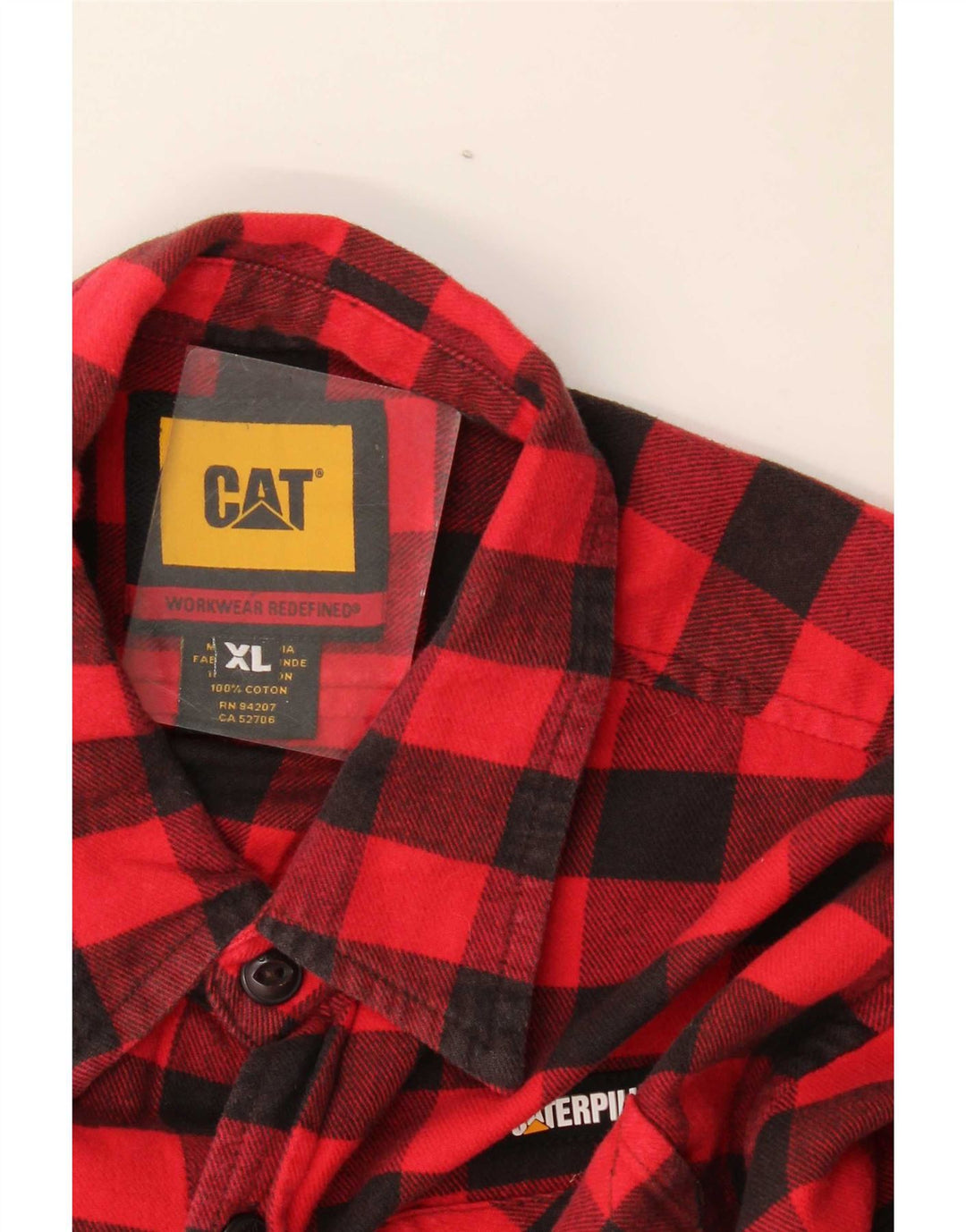 Caterpillar Herre Flanelskjorte XL Rød Gingham Bomuld