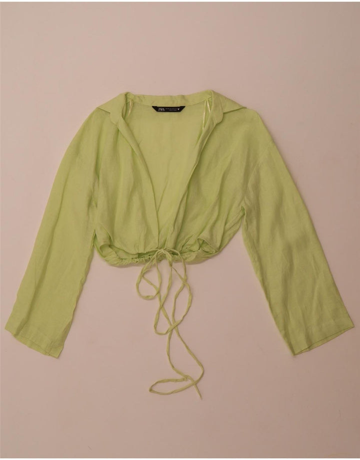 ZARA Womens Crop Cardigan Top UK 6 XS Green Linen