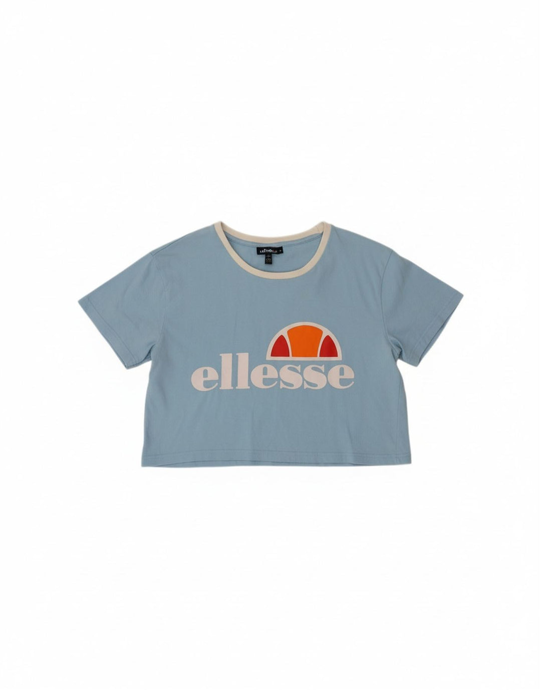 ELLESSE Womens Crop Graphic T-Shirt Top UK 10 Small Blue Vintage Ellesse and Second-Hand Ellesse from Messina Hembry 