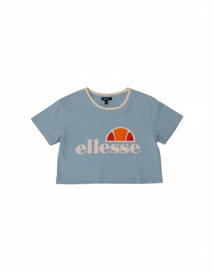 ELLESSE Womens Crop Graphic T-Shirt Top UK 10 Small Blue Vintage Ellesse and Second-Hand Ellesse from Messina Hembry 