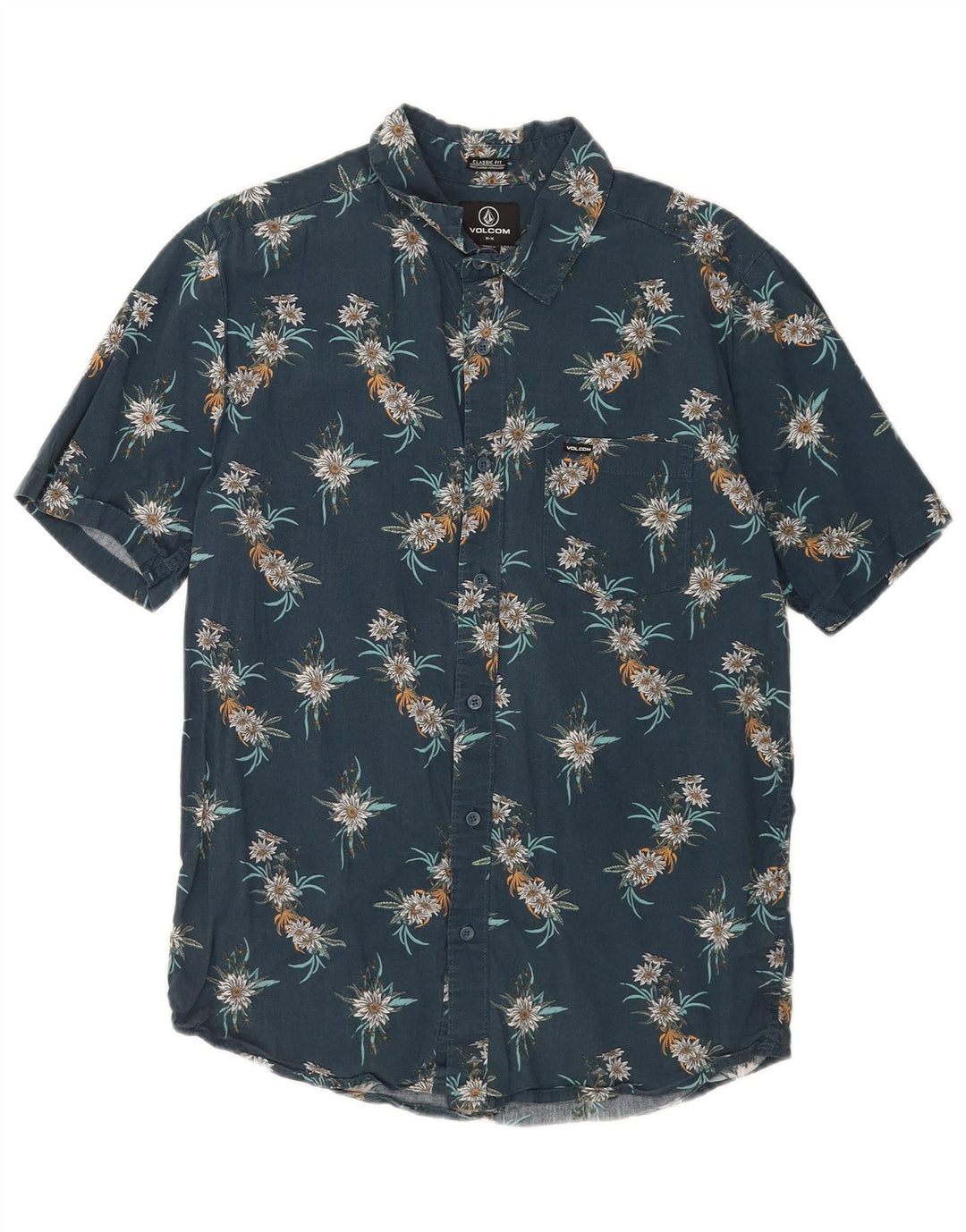 Volcom Herre Kortærmet Klassisk Fit skjorte Medium Blue Floral Bomuld