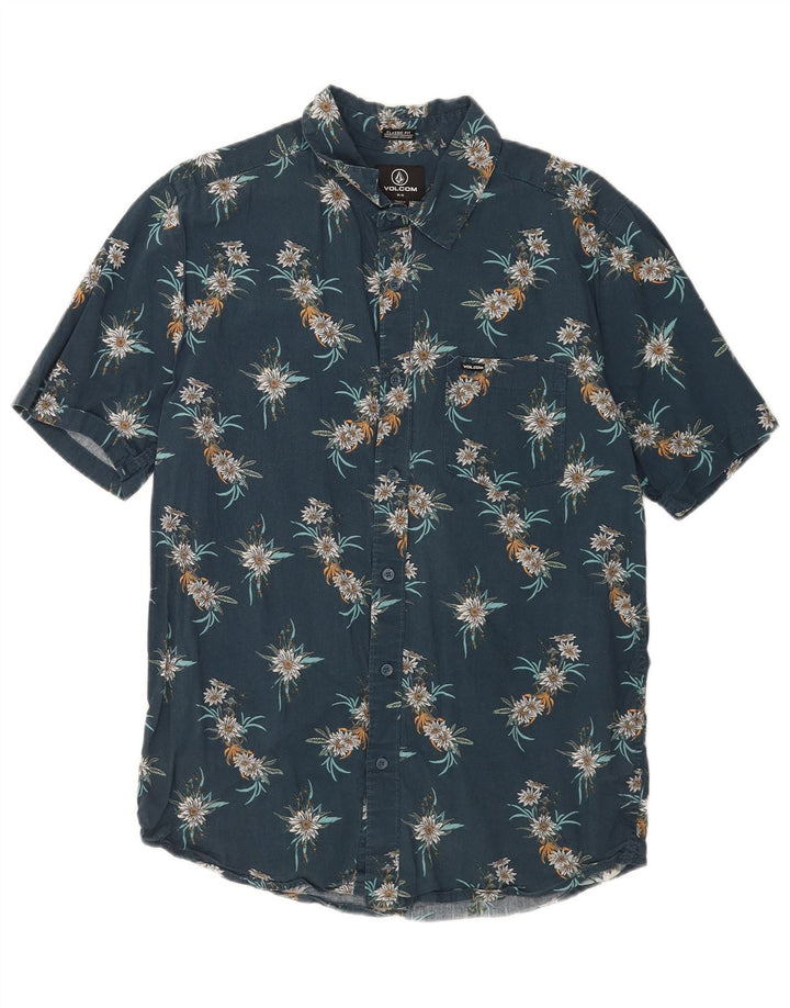 Volcom Herre Kortærmet Klassisk Fit skjorte Medium Blue Floral Bomuld