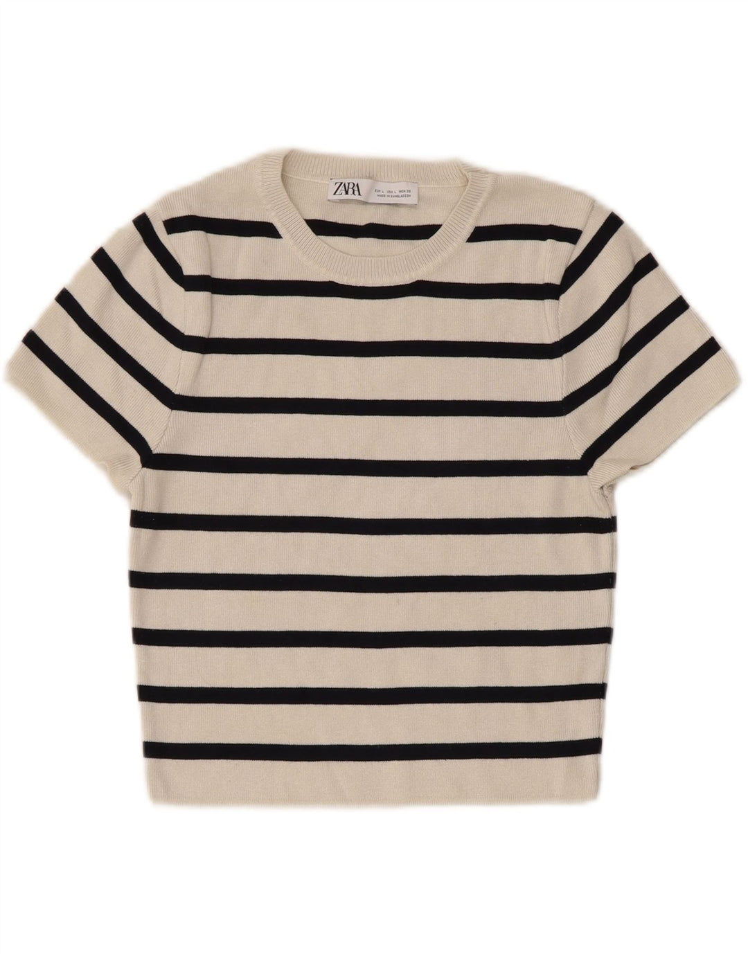 ZARA Womens Crop Blouse Top UK 12 Large Beige Striped Viscose
