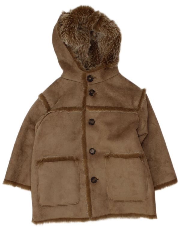 Monsoon Boys Sherpa-jakke i imiteret ruskind med hætte 5-6 år brun polyester