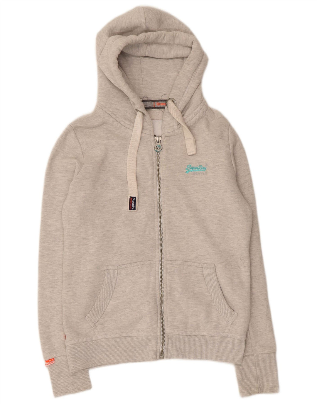 Superdry hættetrøje til kvinder med lynlås UK 14 Medium Grey Flecked Bomuld