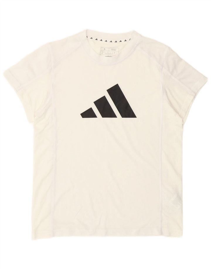 Adidas Grafisk T-Shirt Top UK 8/10 Small White Polyester
