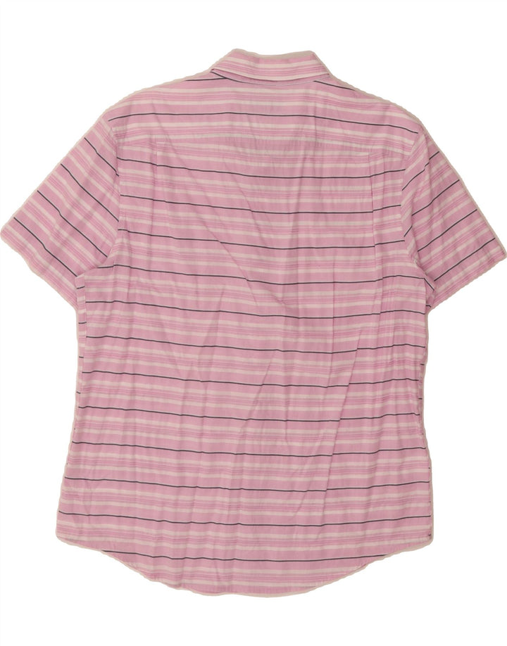 PENGUIN Mens Short Sleeve Shirt Large Pink Striped Cotton Vintage Penguin and Second-Hand Penguin from Messina Hembry 