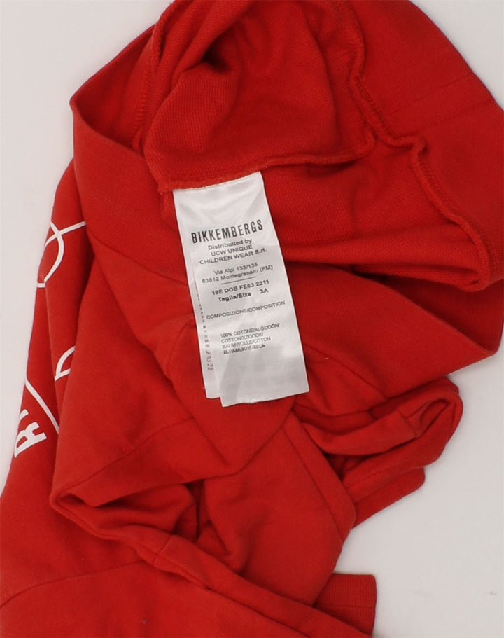 BIKKEMBERGS Boys Graphic Sweatshirt Jumper 2-3 Years Red Cotton | Vintage Bikkembergs | Thrift | Second-Hand Bikkembergs | Used Clothing | Messina Hembry 