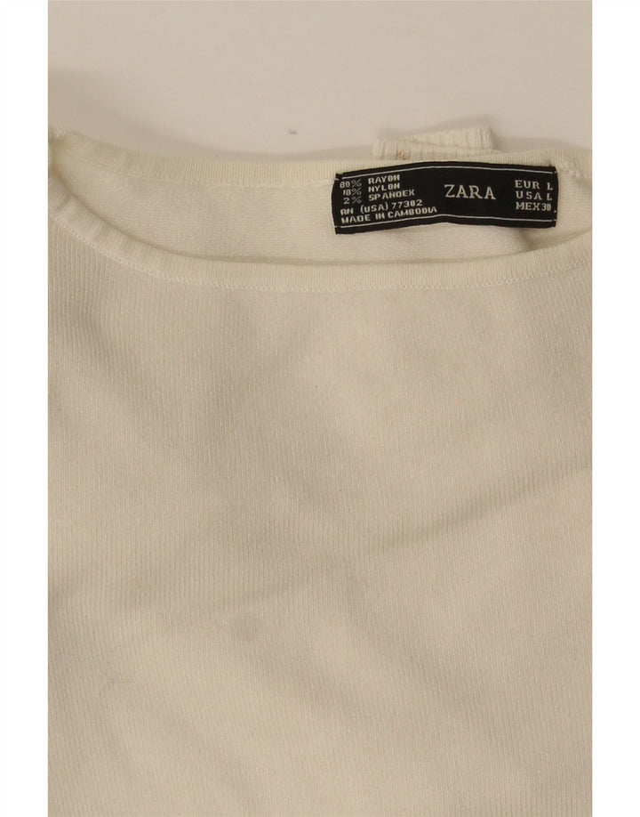 Zara Womens Crop Top Langærmet UK 14 Large Off White Rayon