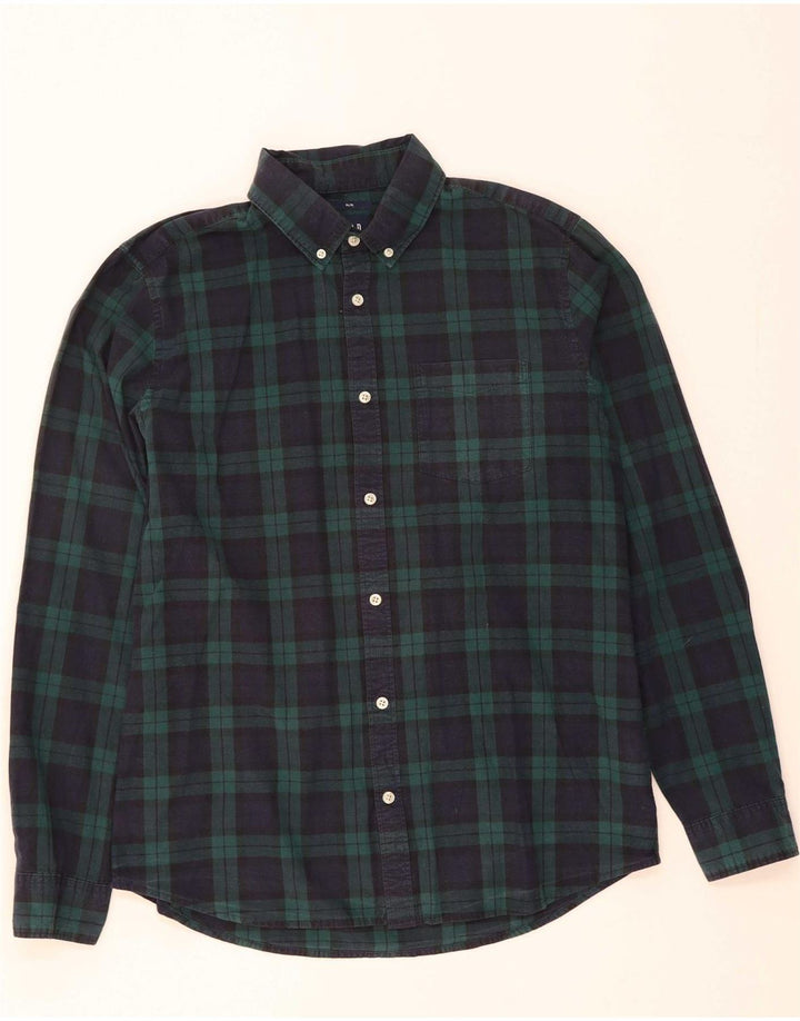GAP Mens Slim Shirt Large Navy Blue Check Cotton