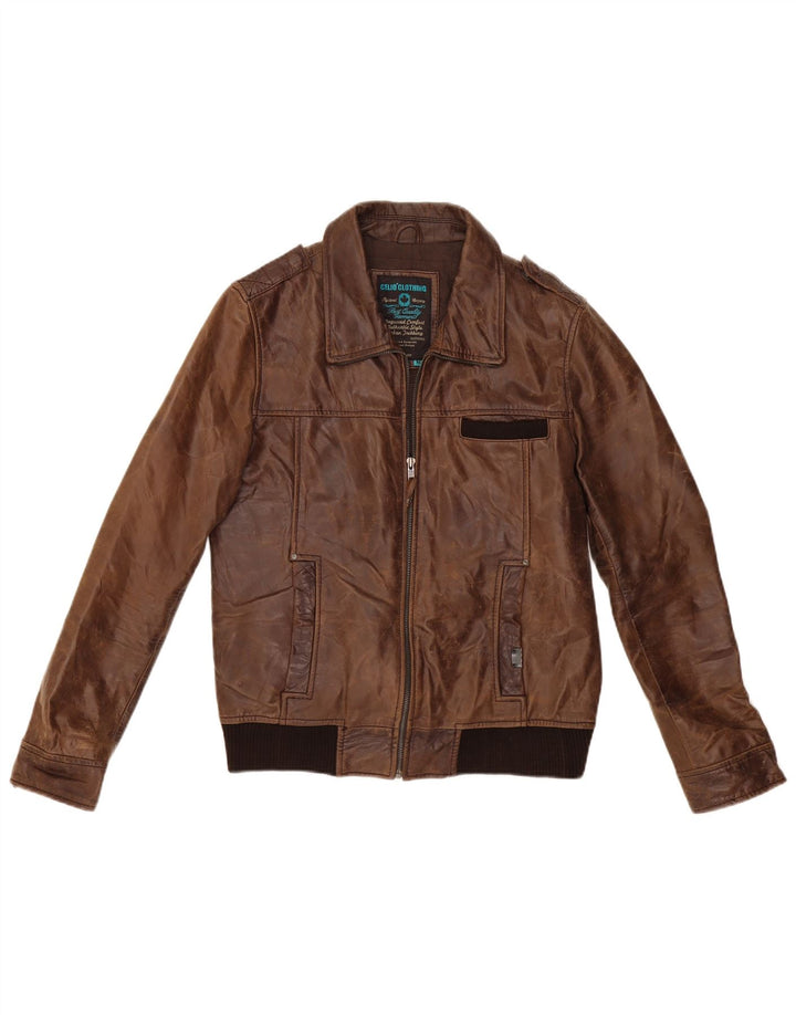 CELIO Herre Military Bomber Læderjakke UK 38 Medium Brown