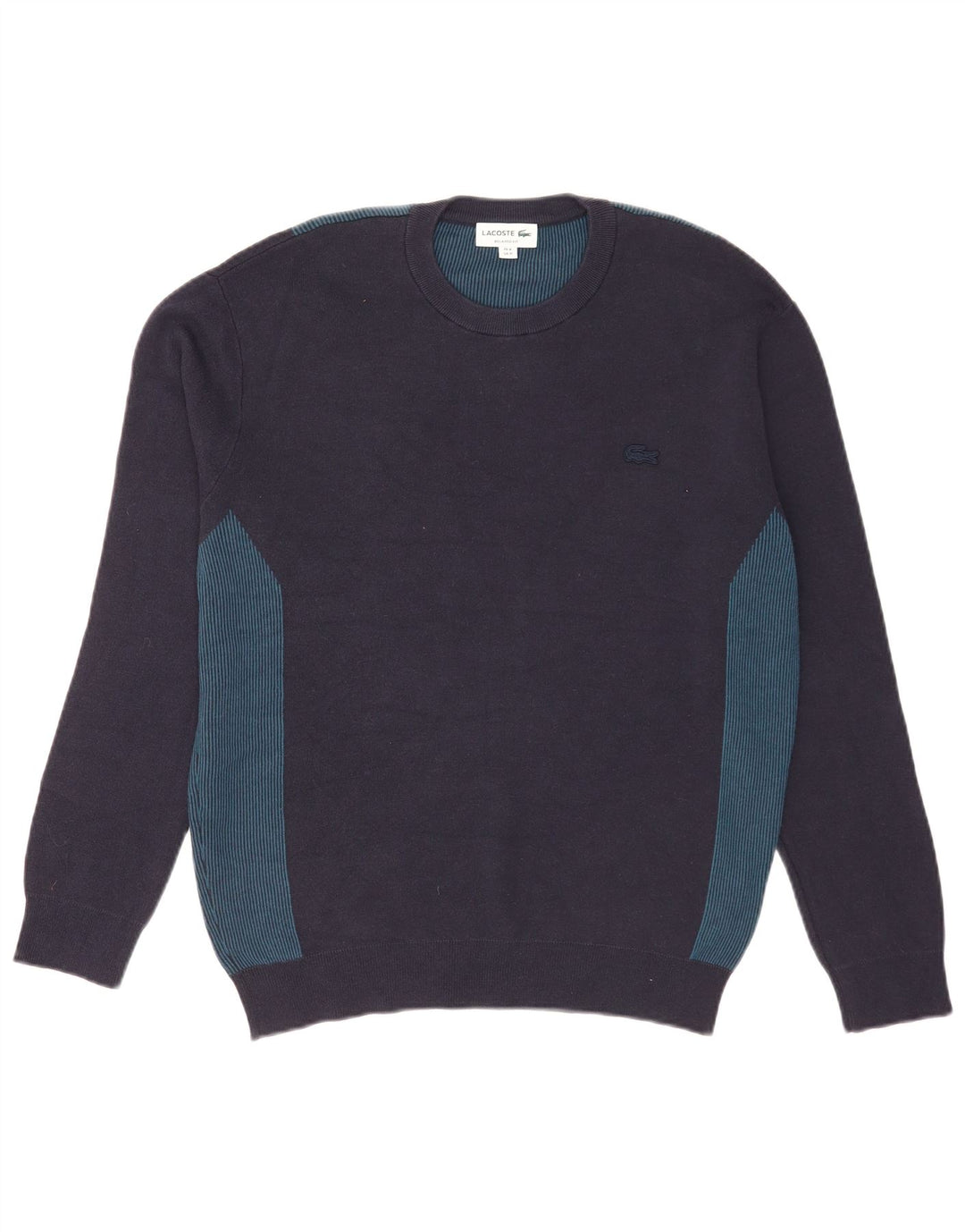 Lacoste Herre Crew Neck Jumper Sweater Størrelse 4 Medium Navy Blue Colourblock