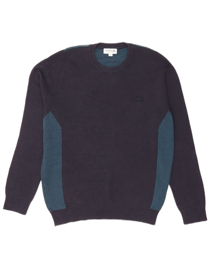 Lacoste Herre Crew Neck Jumper Sweater Størrelse 4 Medium Navy Blue Colourblock