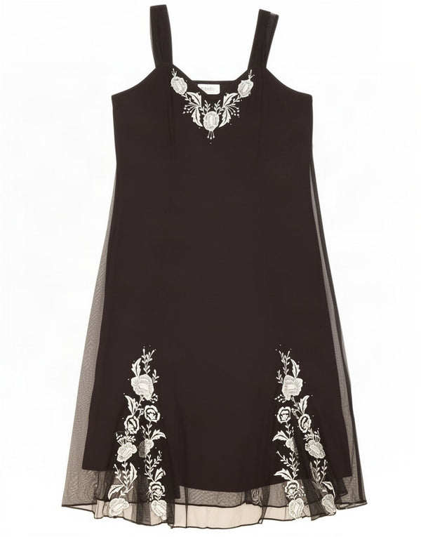 Wallis Dame Ærmeløs A-Line Kjole UK 14 Medium Black Floral Polyester