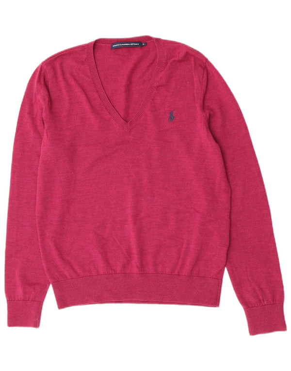 Ralph Lauren Dame V-hals sweater UK 18 XL Pink Merino Uld