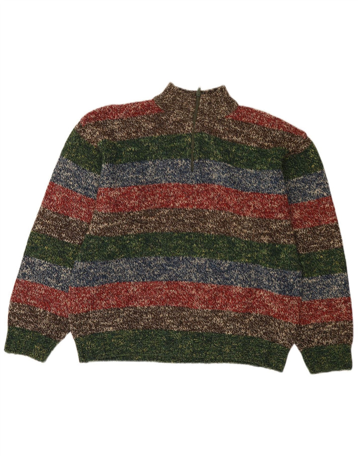 Vintage Herre Zip Neck Jumper Sweater IT 52 Stor Flerfarvet Stribet