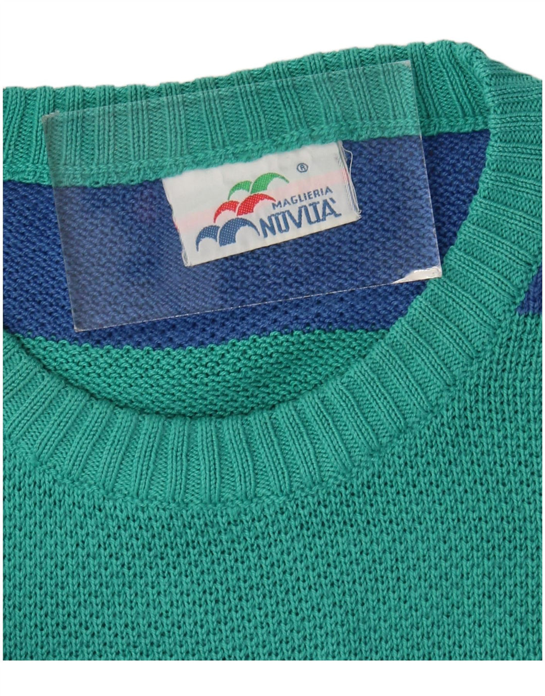 Vintage herre rund hals sweater stor blå stribet