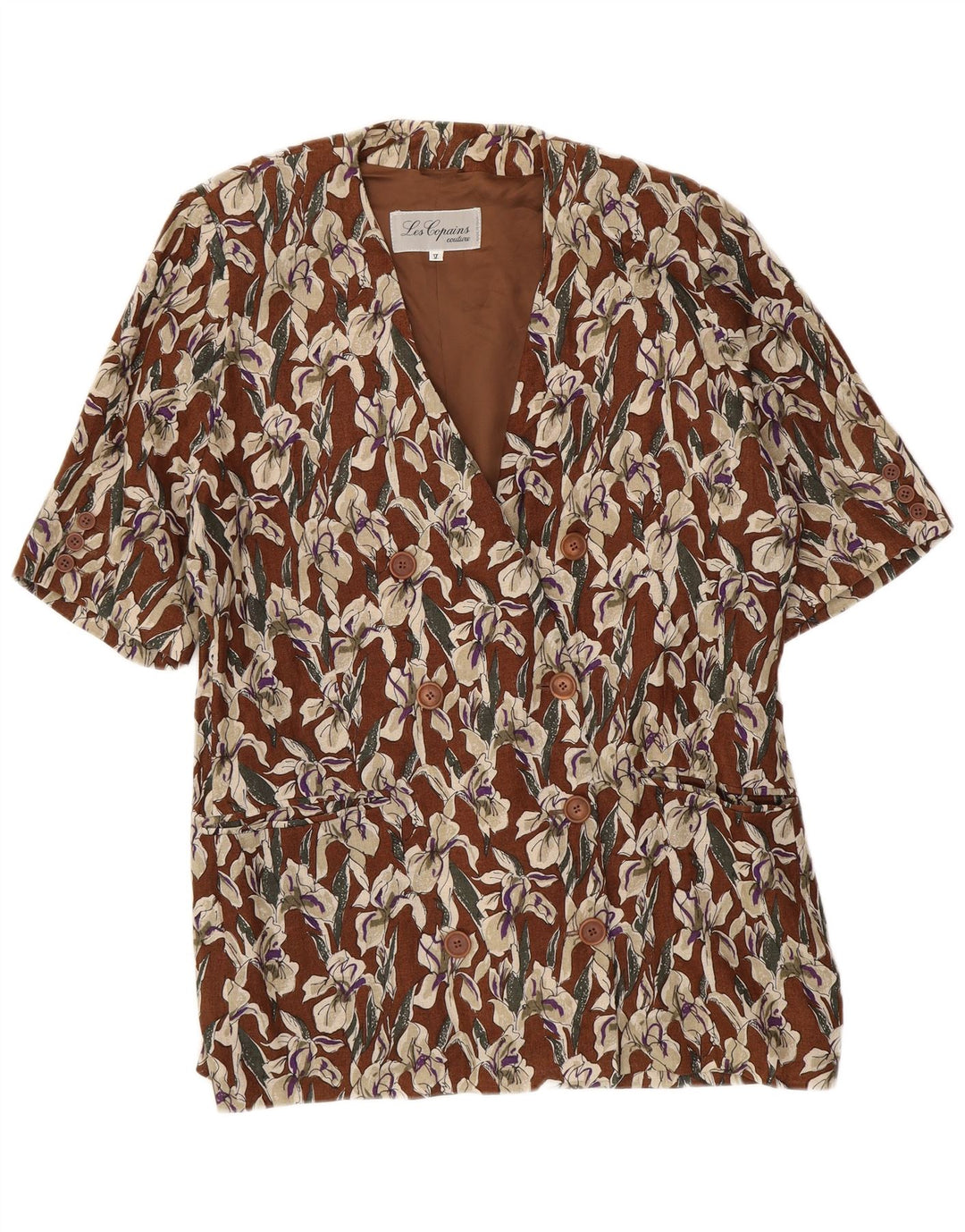 Les Copains Dame Kortærmet Blazer Jacket UK 16 Large Brown Floral