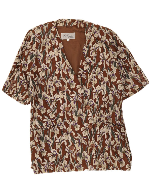 Les Copains Dame Kortærmet Blazer Jacket UK 16 Large Brown Floral