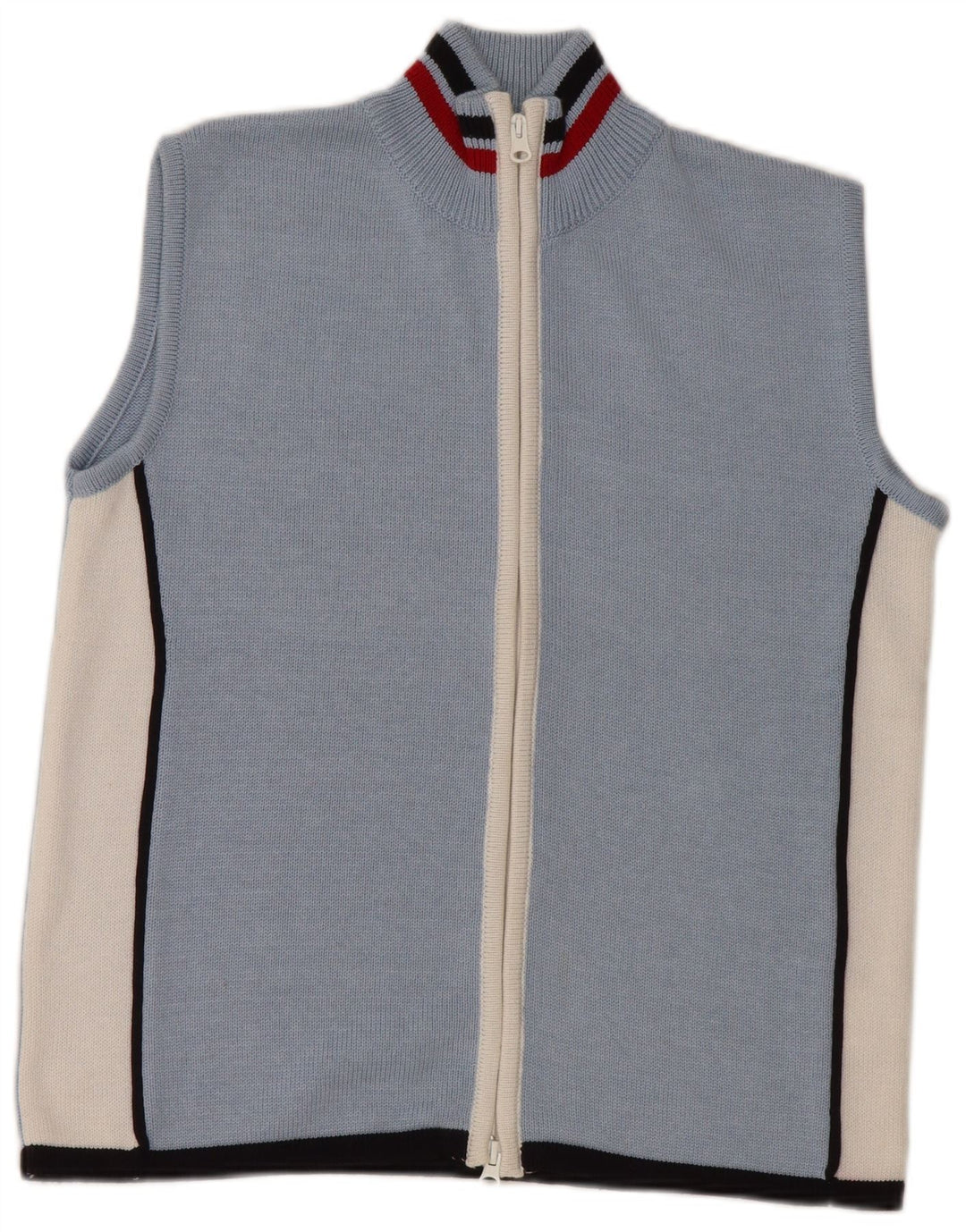 VINTAGE Dame ærmeløs cardigan sweater UK 16 Large Blue Colourblock