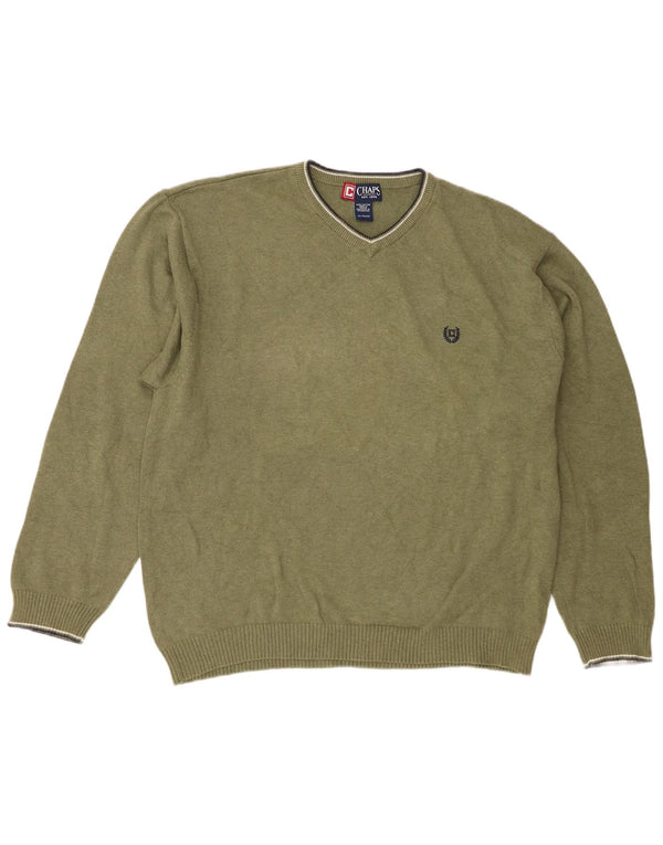 Chaps Herre Regular Fit V-hals sweater XL Grøn Bomuld