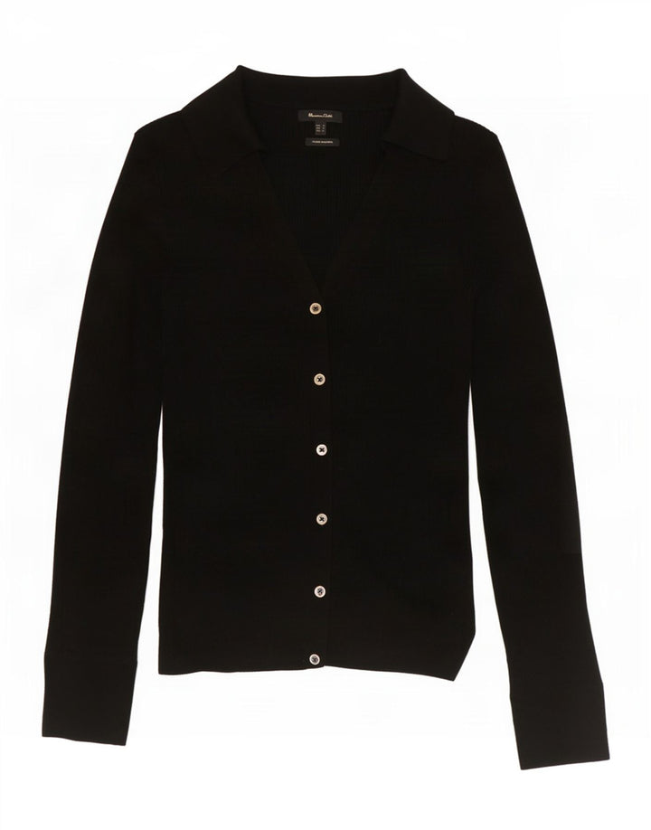 Massimo Dutti Dame Cardigan Sweater UK 10 Small Black Wool
