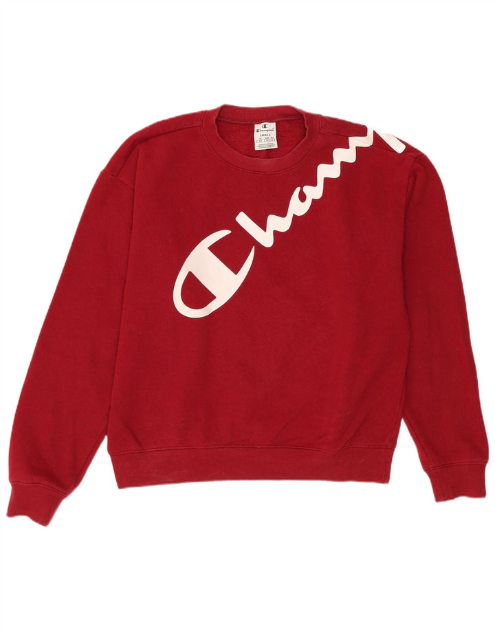 Champion Dame Grafisk Oversized Sweatshirt Jumper UK 10 Small Burgundy