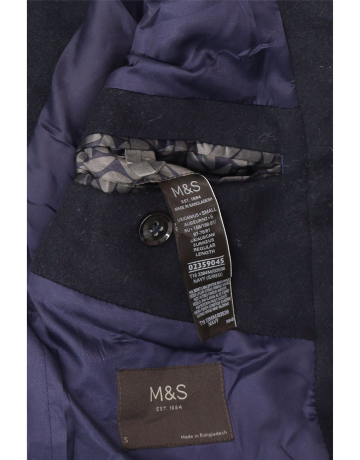 Marks & Spencer Herre Overfrakke UK 36 Small Navy Blue Polyester