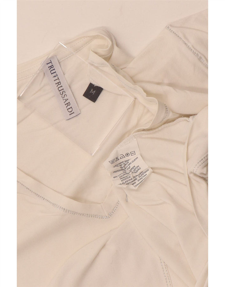 Trussardi Dame Grafisk T-Shirt Top UK 12 Medium Hvid Bomuld