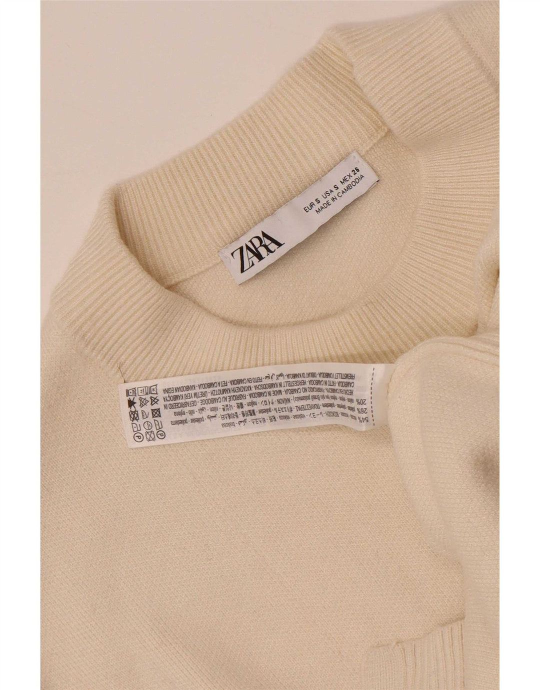 Zara Dame Oversized Crew Neck Jumper Sweater UK 10 Small Beige Viscose