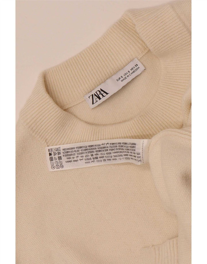 Zara Dame Oversized Crew Neck Jumper Sweater UK 10 Small Beige Viscose