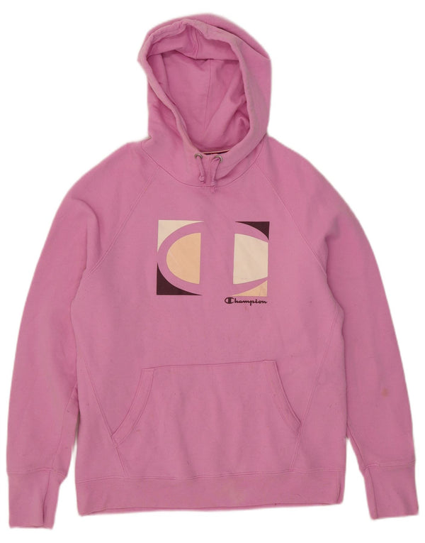 Champion Dame Grafisk Hoodie Jumper UK 14 Medium Pink