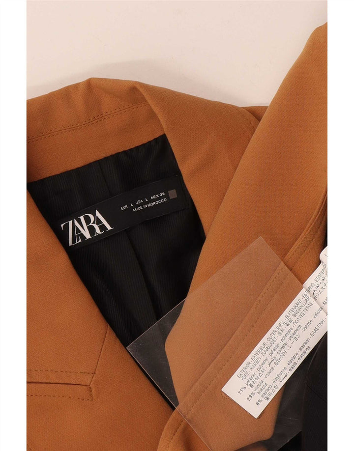 Zara Dame Dobbeltradet Blazer Jacket UK 14 Stor brun polyester