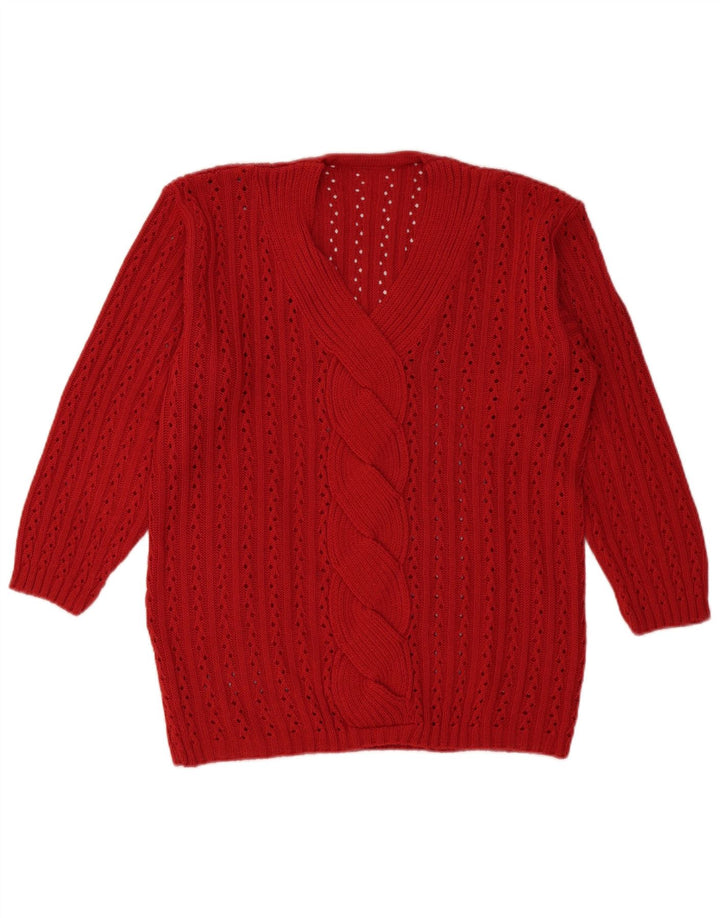 Vintage Dame V-hals sweater UK 16 Large Red