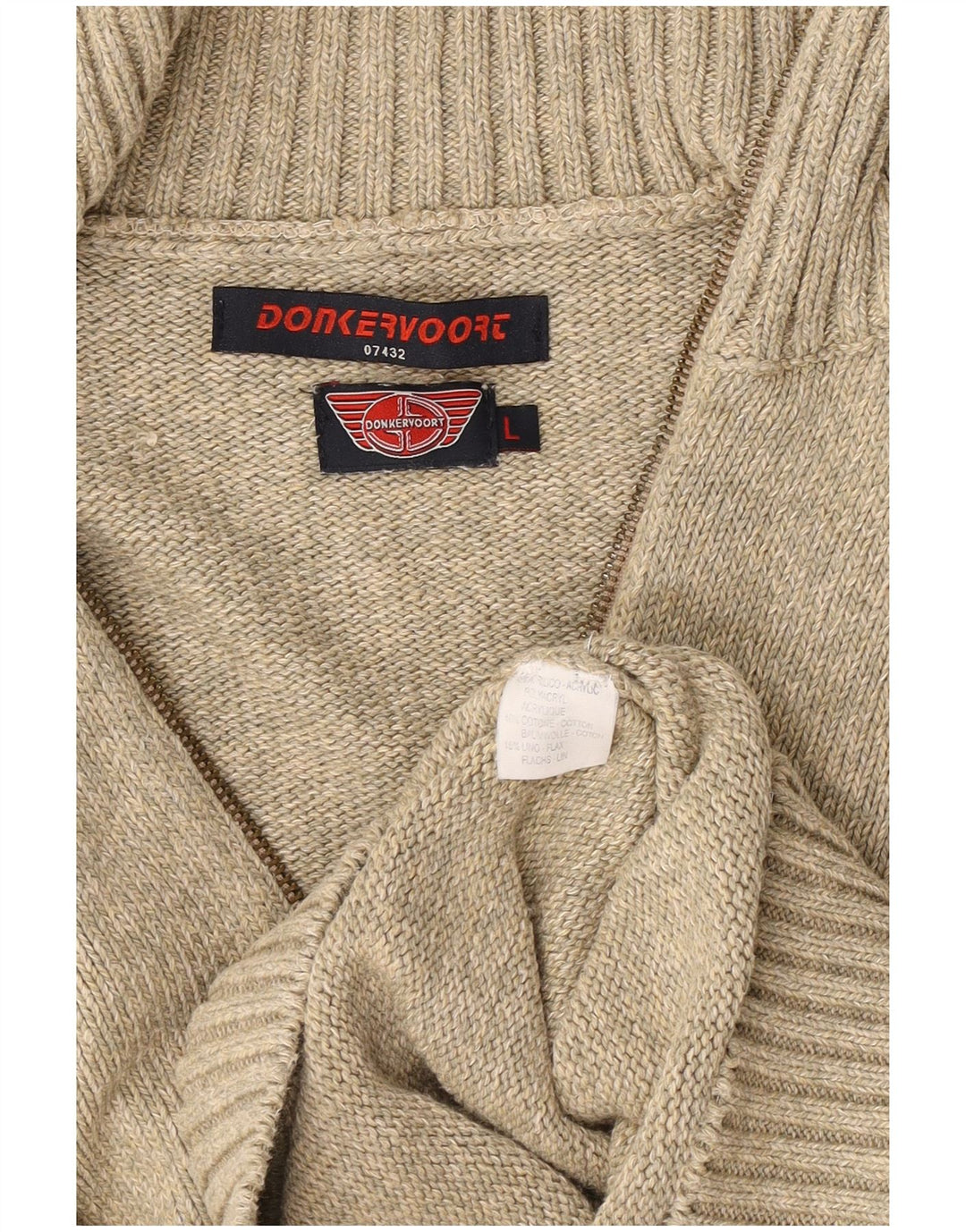 Donkervoort Herre Cardigan Sweater med fuld lynlås Stor Beige Akryl