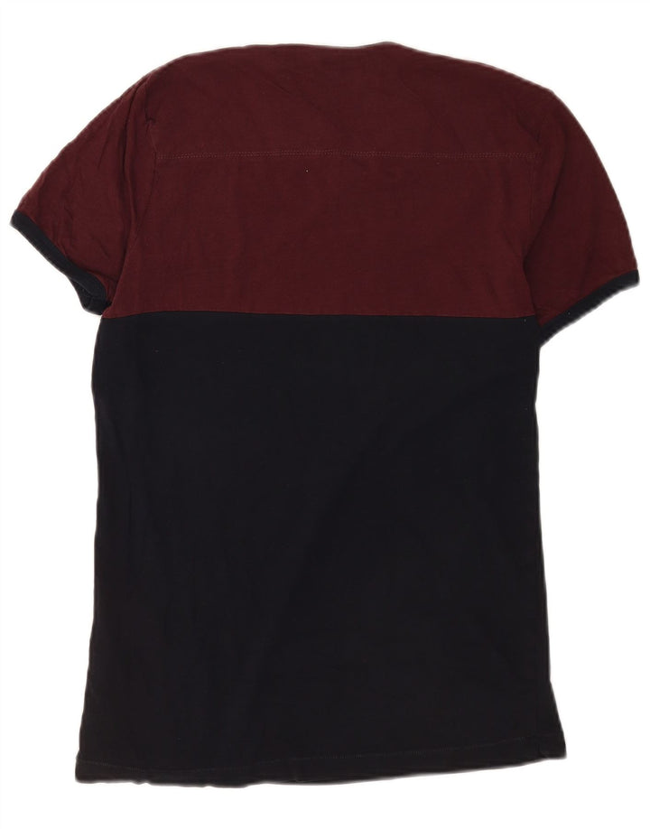 French Connection Herre T-shirt Top Medium Burgundy Colourblock Bomuld