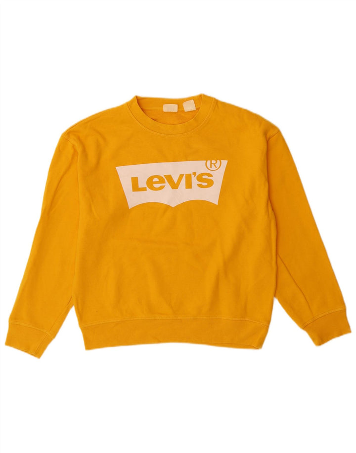 LEVI'S Womens Oversized Graphic Sweatshirt Jumper UK 6 XS Yellow Cotton