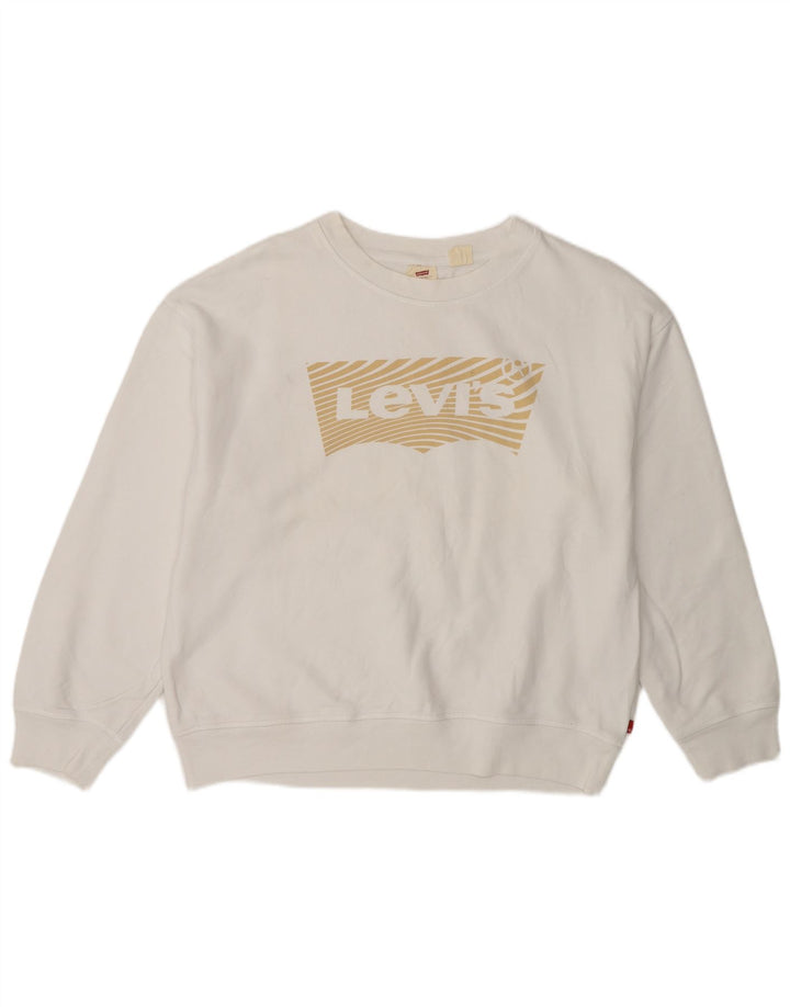 Levi's Womens Grafisk Oversized Sweatshirt Jumper UK 14 Medium White Bomuld