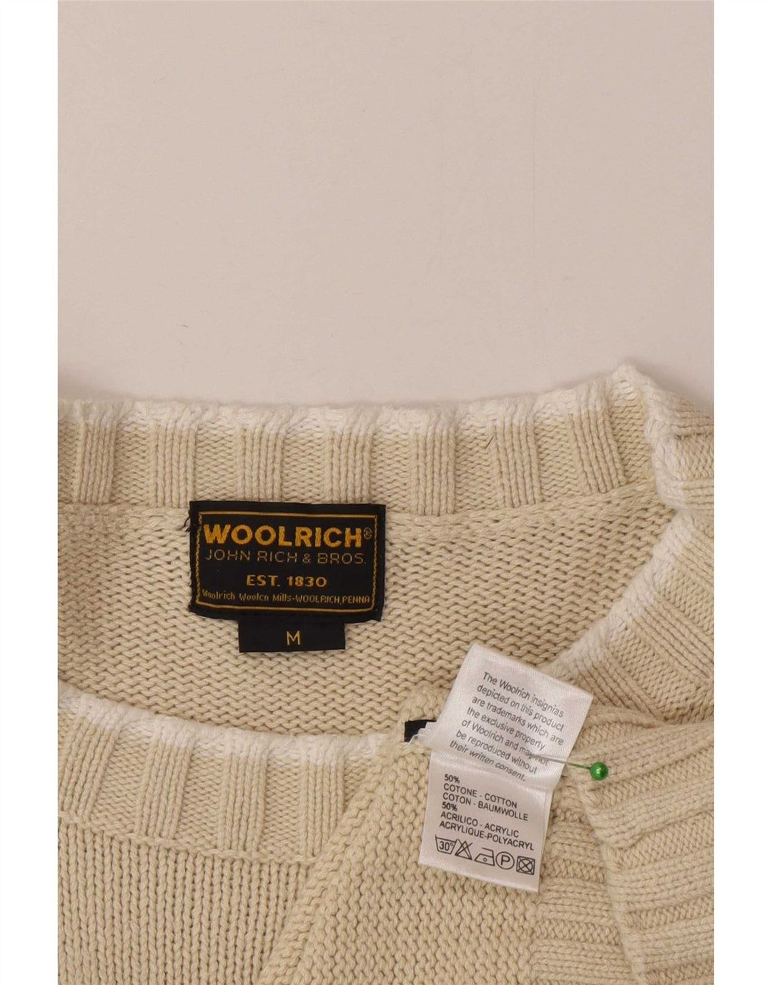Woolrich Herre Grafisk Boat Neck Jumper Sweater Medium Off White Stribet